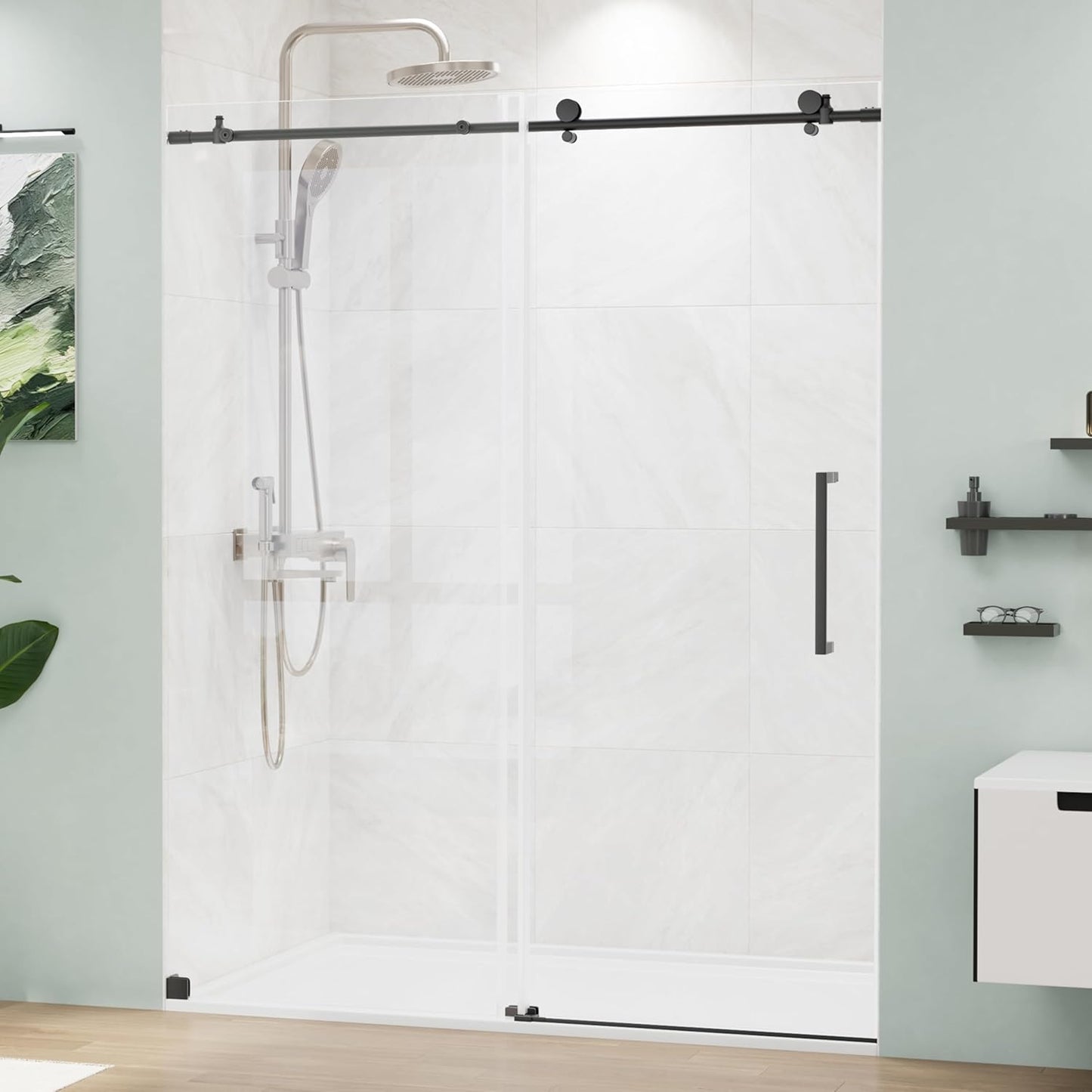 Frameless Tub Shower Door 56-59" W x 59" H, 5/16"(8mm) SGCC Clear Tempered Glass Bathtub Glass Door with Explosion-Proof Film, Tub Doors Can Be Installed Left Or Right, Stainless Steel, Silver