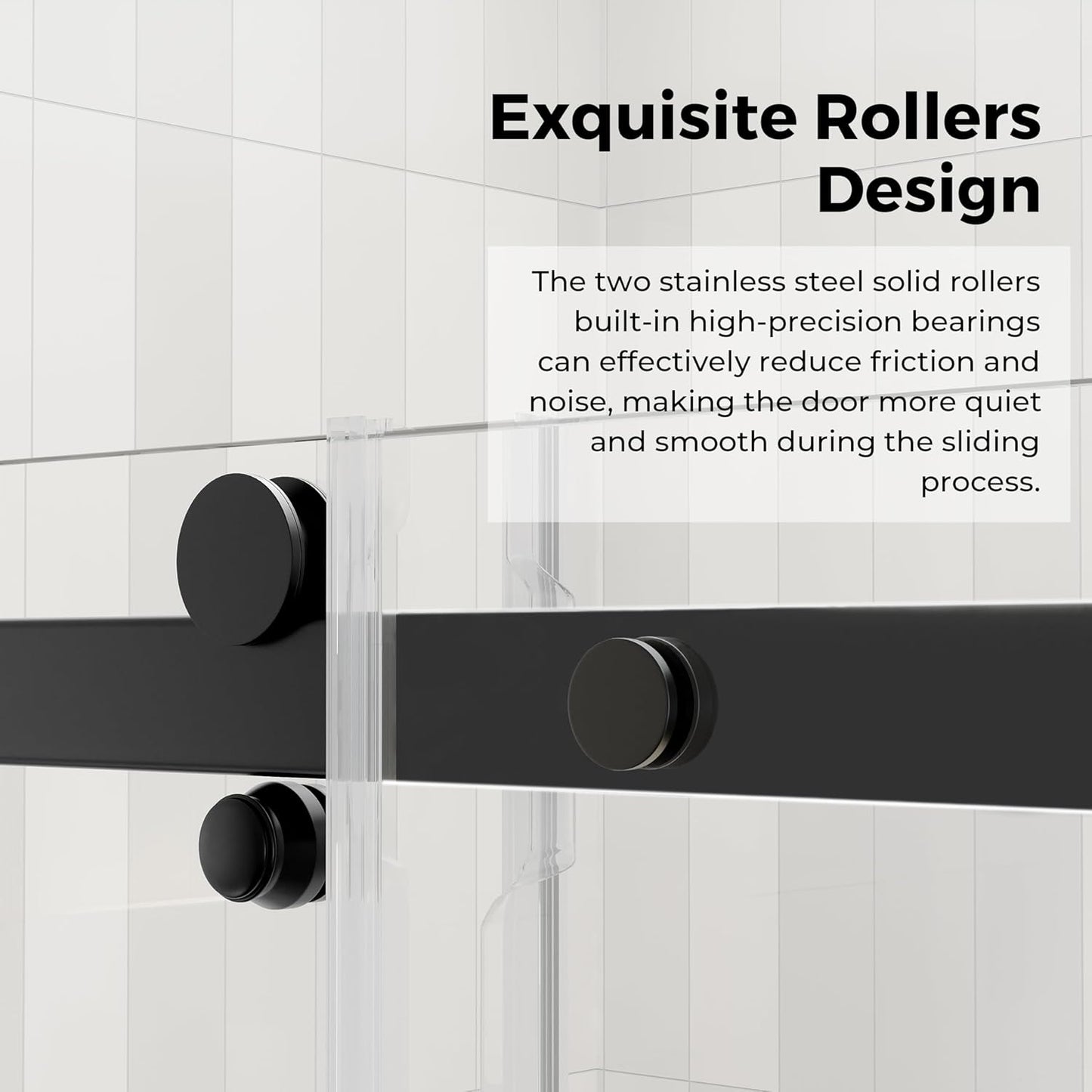 DELAVIN 56-59 in.W x 59 in.H Frameless Bathtub Door, Stainless Steel Tub Shower Door, Bathtub Shower Door with 5/16" (8mm) SGCC Certified Clear Tempered Glass, Black Shower Doors