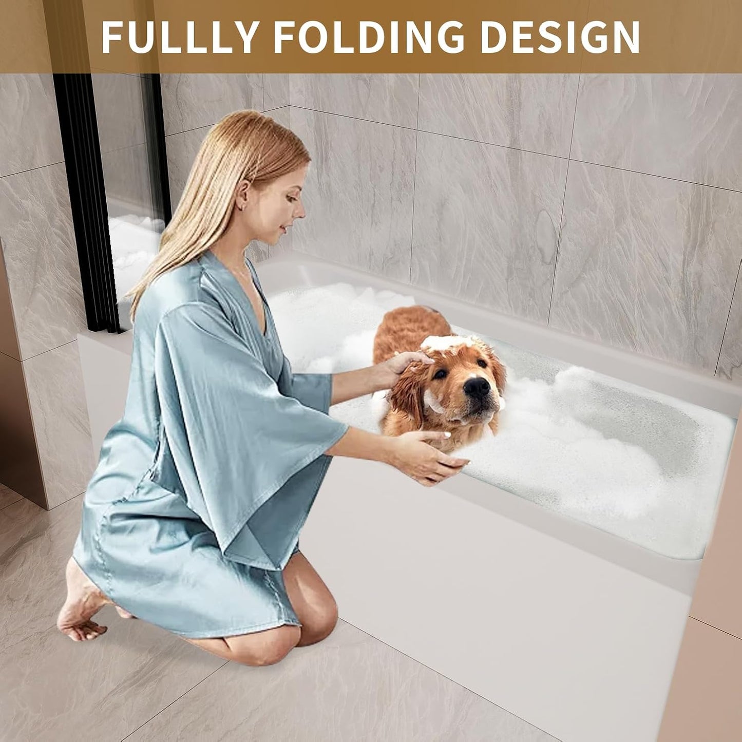 Folding Pivot Bathtub Shower Door with Linkage Hinge Fixtures, Bi Fold Framed Bath Screen Tub Door with Tempered Safety Glass,31 1/2 in. W x 55 in. H (Black)