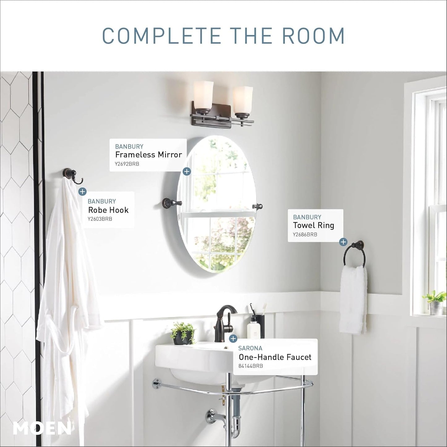 Moen Sarona Mediterranean Bronze One-Handle Single Hole Rustic Farmhouse Bathroom Faucet with Optional Deckplate, Traditional Bathroom Sink Faucet and Drain Assembly, 84144BRB