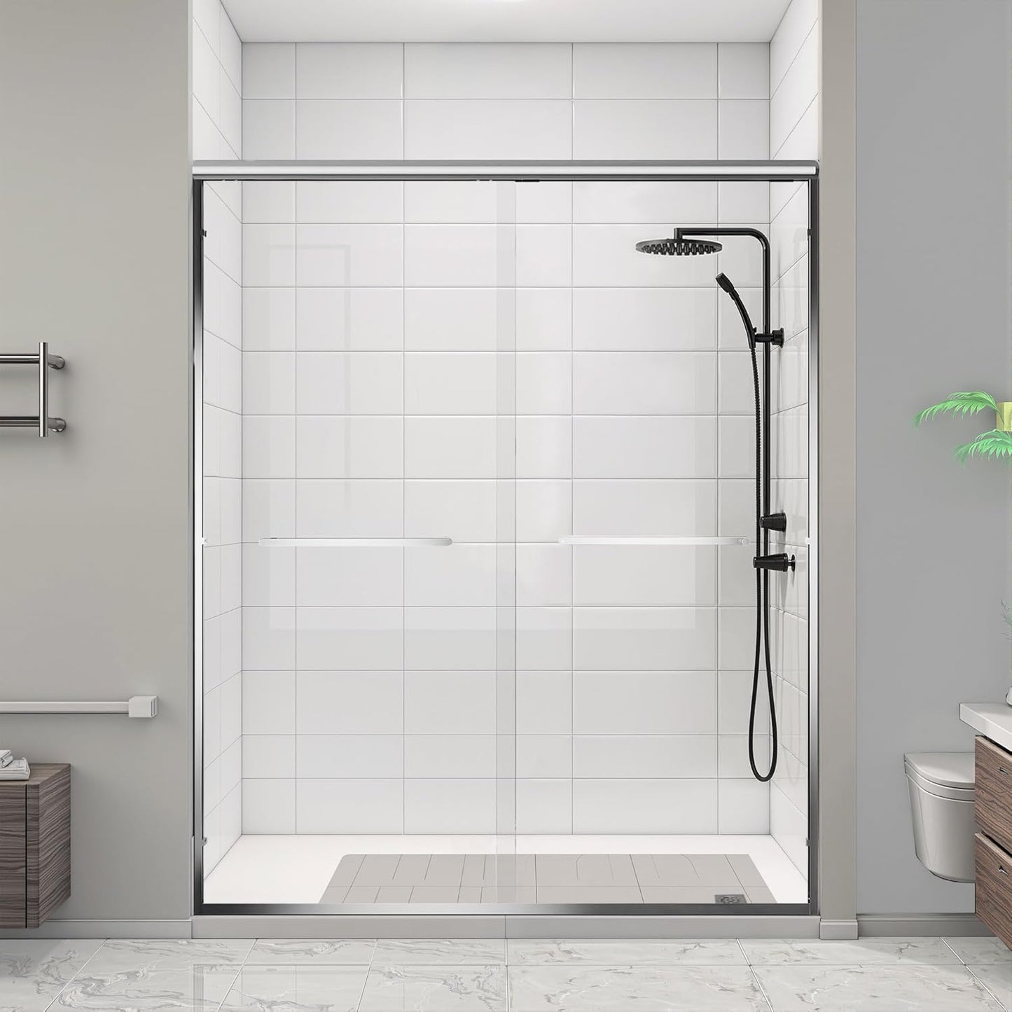 Shower Door Bathtub Sliding 56-60" W x 58" H, Shower Doors for Walk in Shower, Water Repellent Bathroom Shower Glass Bathtub Door, ABS Anti-Collision Rubber, Matte Black (1/4")