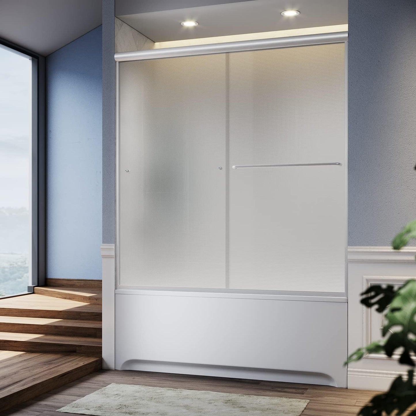 SUNNY SHOWER Bathtub Shower Door Glass Sliding Tub Door Semi-Frameless 1/4" Clear Glass Shower Enclosure Doors for Bathroom, Black Finish 58.5-60 in.W x 62 in.H