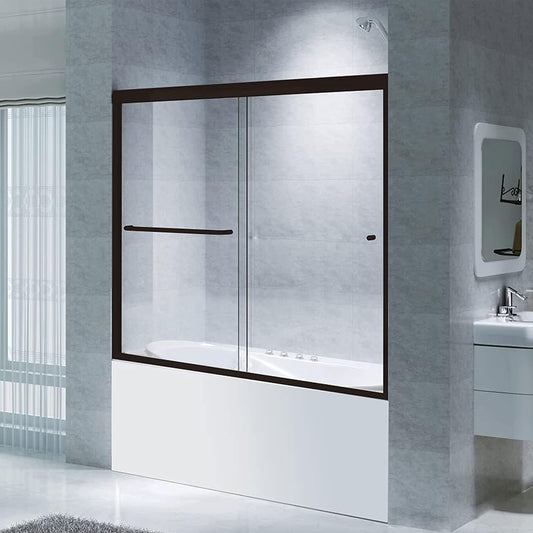 CKB Bathtub Sliding Doors, Semi-Frameless Bypass Tub Door, 56"–60" W × 56" H, 1/4" (6mm) ANSI Tempered Safety Glass, Matte Black, Berlin