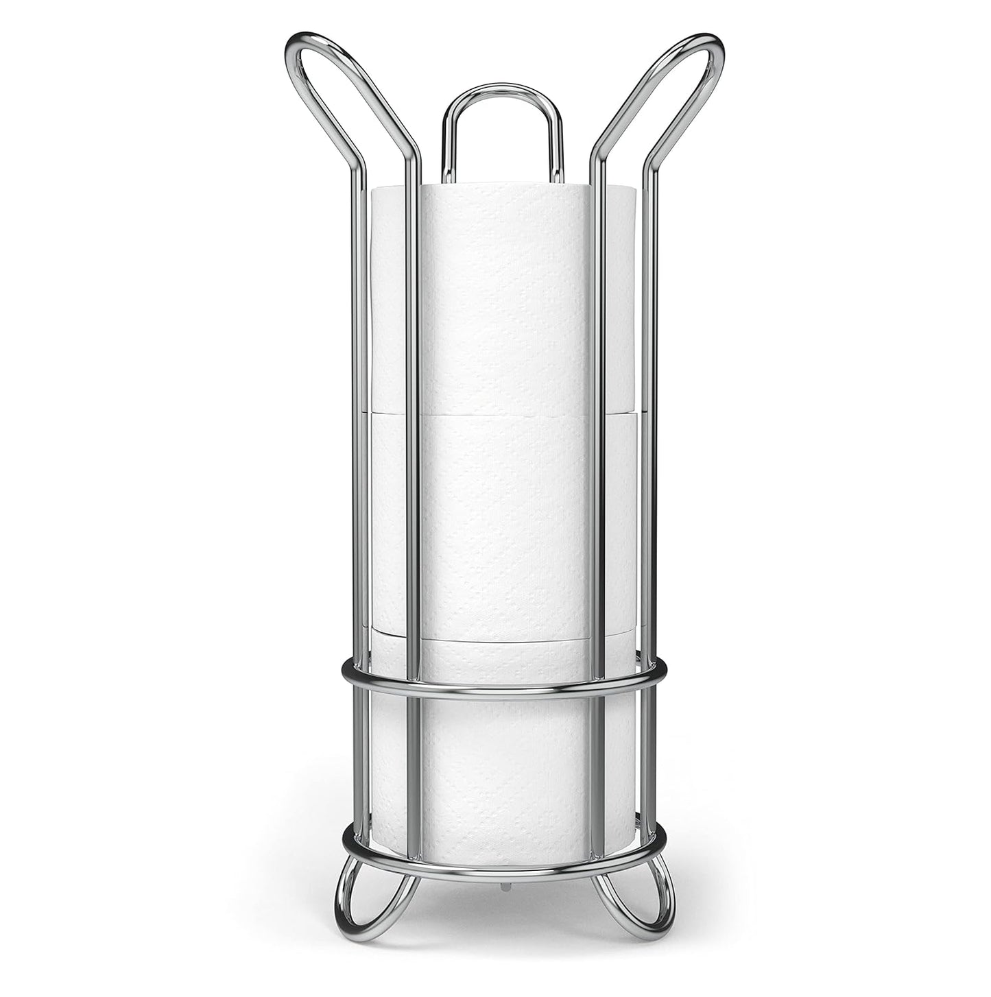 BROOKSTONE, Nickel Toilet Paper Holder, Freestanding Bathroom Tissue Organizer, Minimalistic Storage Solution, Modern & Stylish Design [Holds MEGA Rolls]