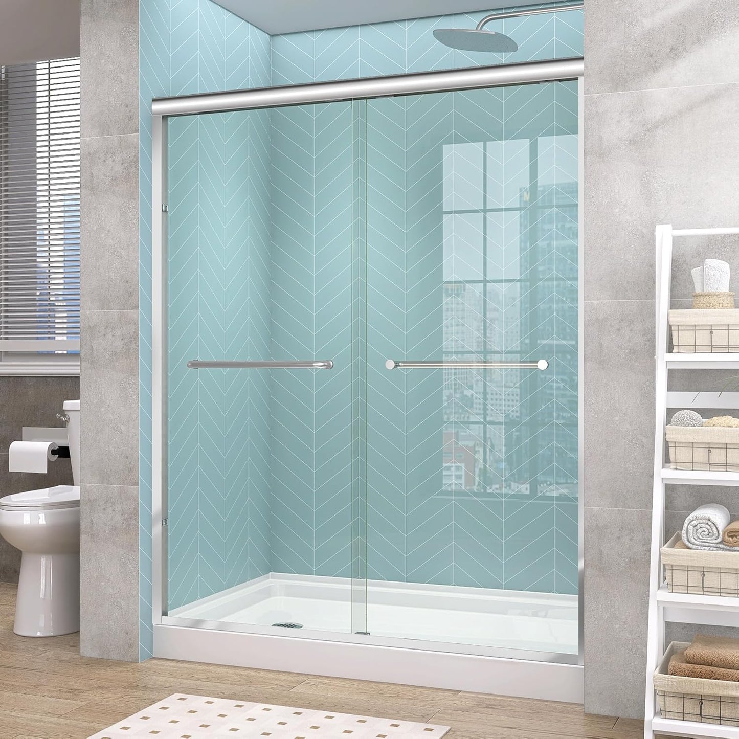 GETPRO Tub Shower Door Sliding 57-60 in. W x 58 in. H Semi-Frameless Bypass Double Sliding Bathroom Glass Tub Door,1/4 inch Clear Tempered Glass Bathtub Door Matte Black