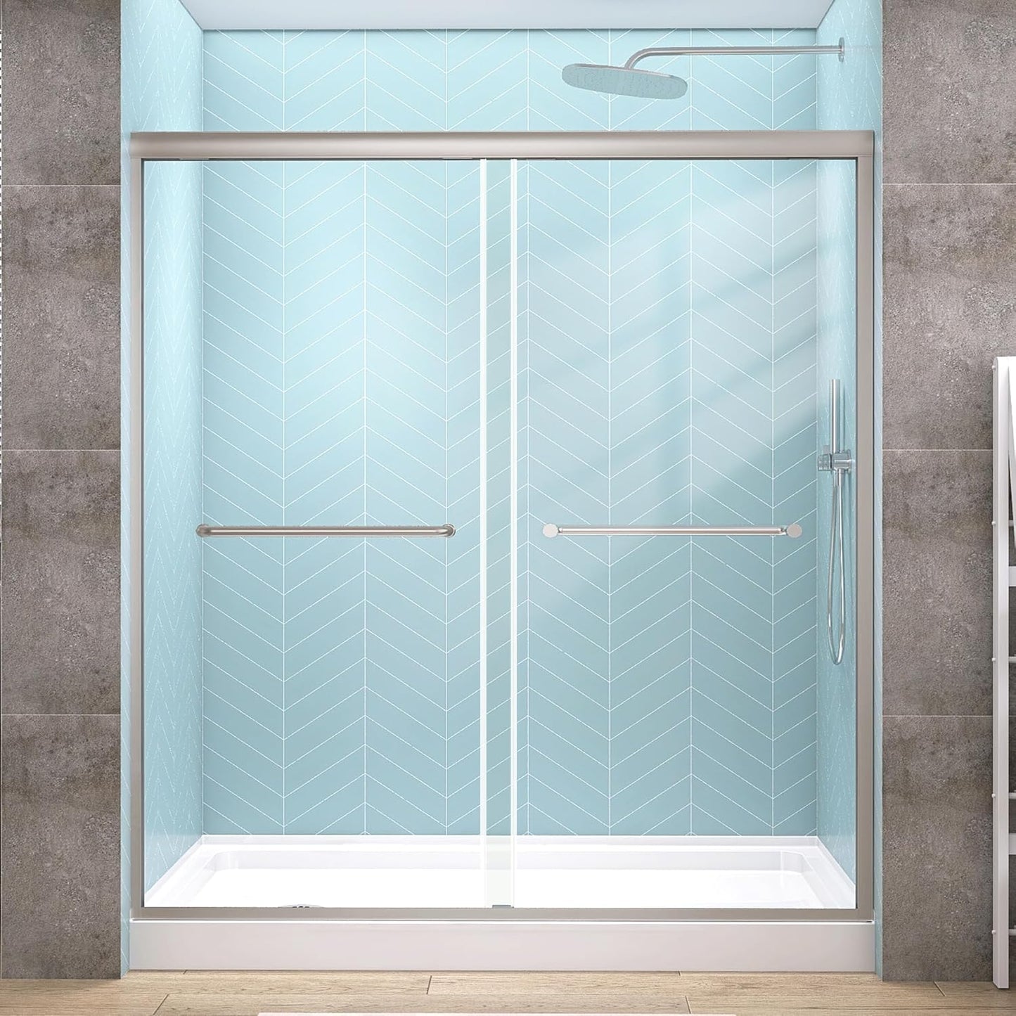 GETPRO Shower Door for Tub 56-60 in. W x 62 in. H Semi-Frameless Tub Door for Shower, Double Sliding Bypass Bath Tub Shower Glass Doors with 5/16 inch Tempered Glass Matte Black