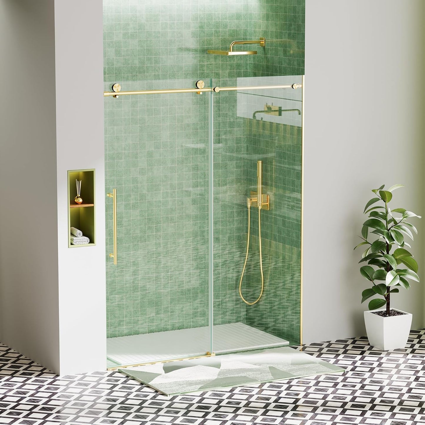 Frameless Bathtub Shower Doors 56-60" Width x 59" Height with 5/16" (8mm) Clear Tempered Glass,Silent Soft-Close Design,Brushed Nickel