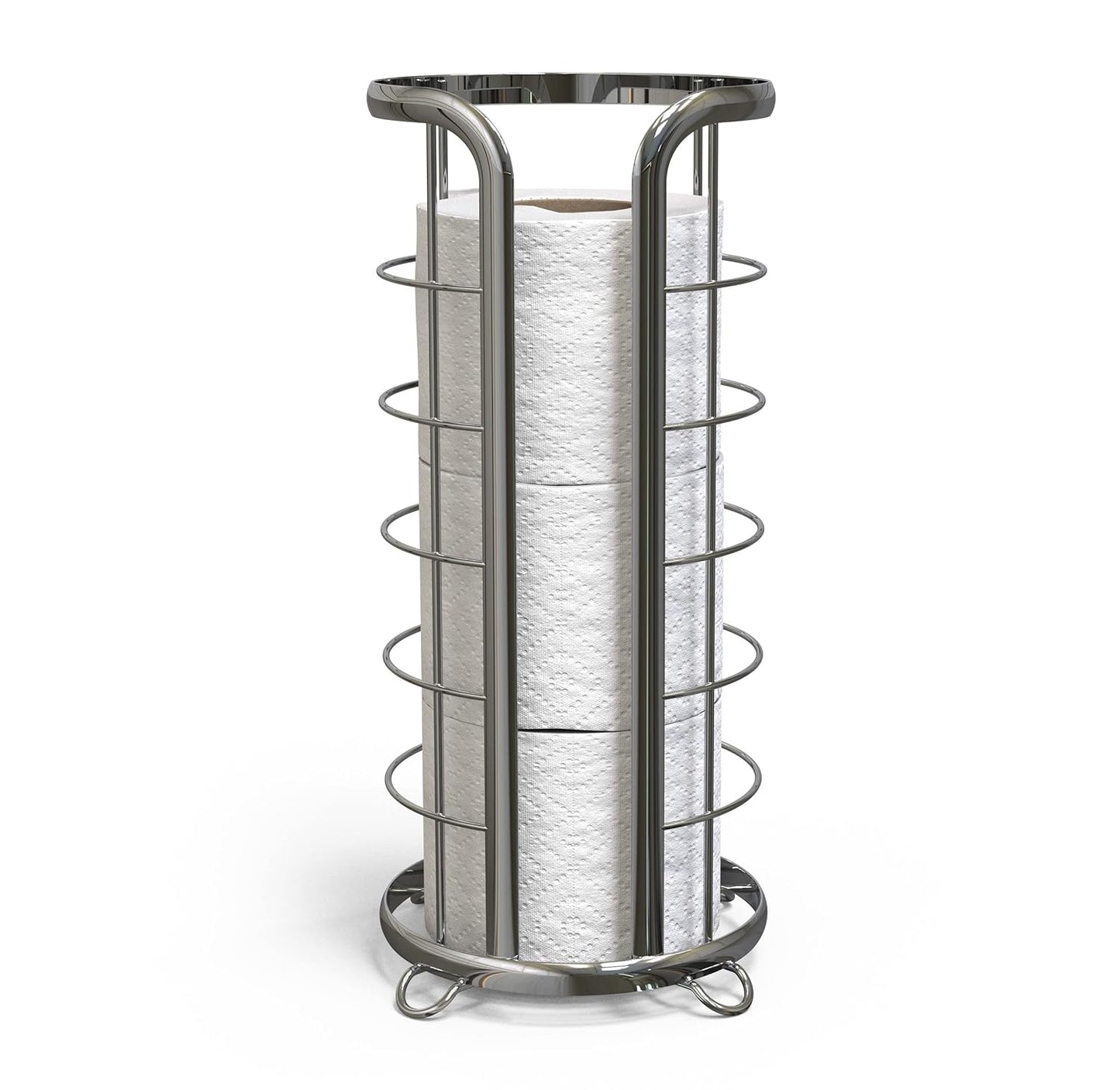BROOKSTONE, Nickel Toilet Paper Holder, Freestanding Bathroom Tissue Organizer, Minimalistic Storage Solution, Modern & Stylish Design [Holds MEGA Rolls]
